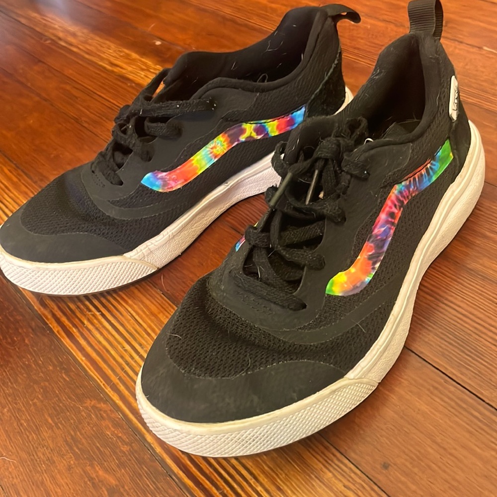 Black Vans with Multi color logo